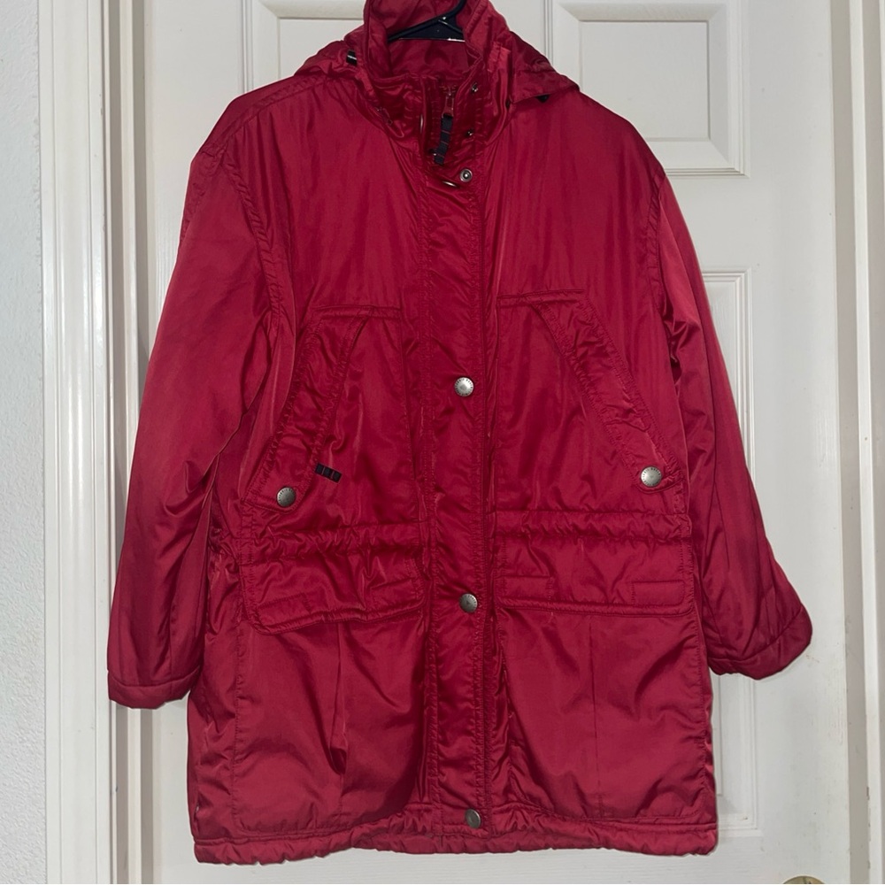 Eddie Bauer Red Puffer Thinsulate Lite Loft Jacket Weather-Resistant Mid-Length
